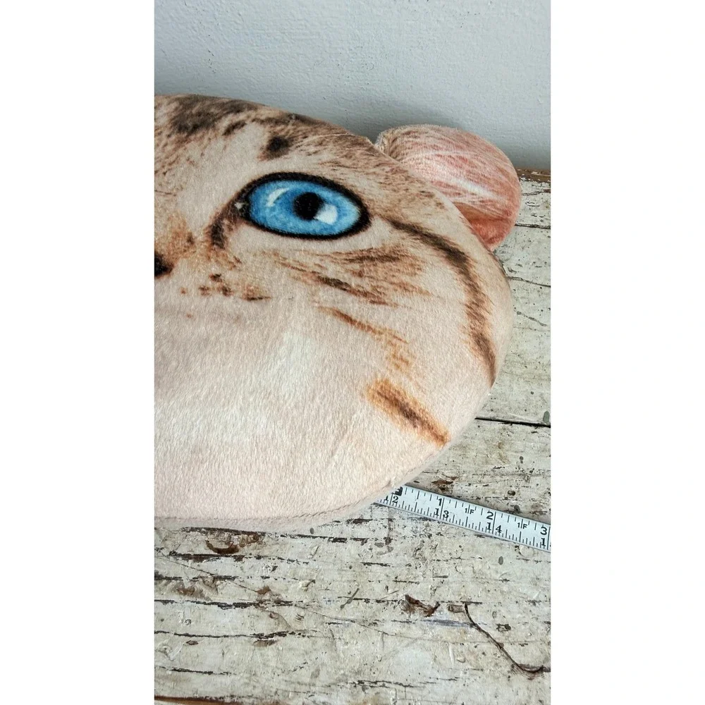 Realistic Cat Head Plush Pillow Brown Tabby Blue Eyes 3D Photo Print 12